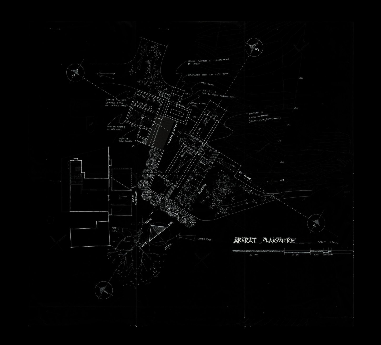 Olijven Hof — plaaswerf concept sketch, farmyard layout